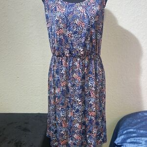Kaileigh Blue and Pink Floral Midi Dress XL